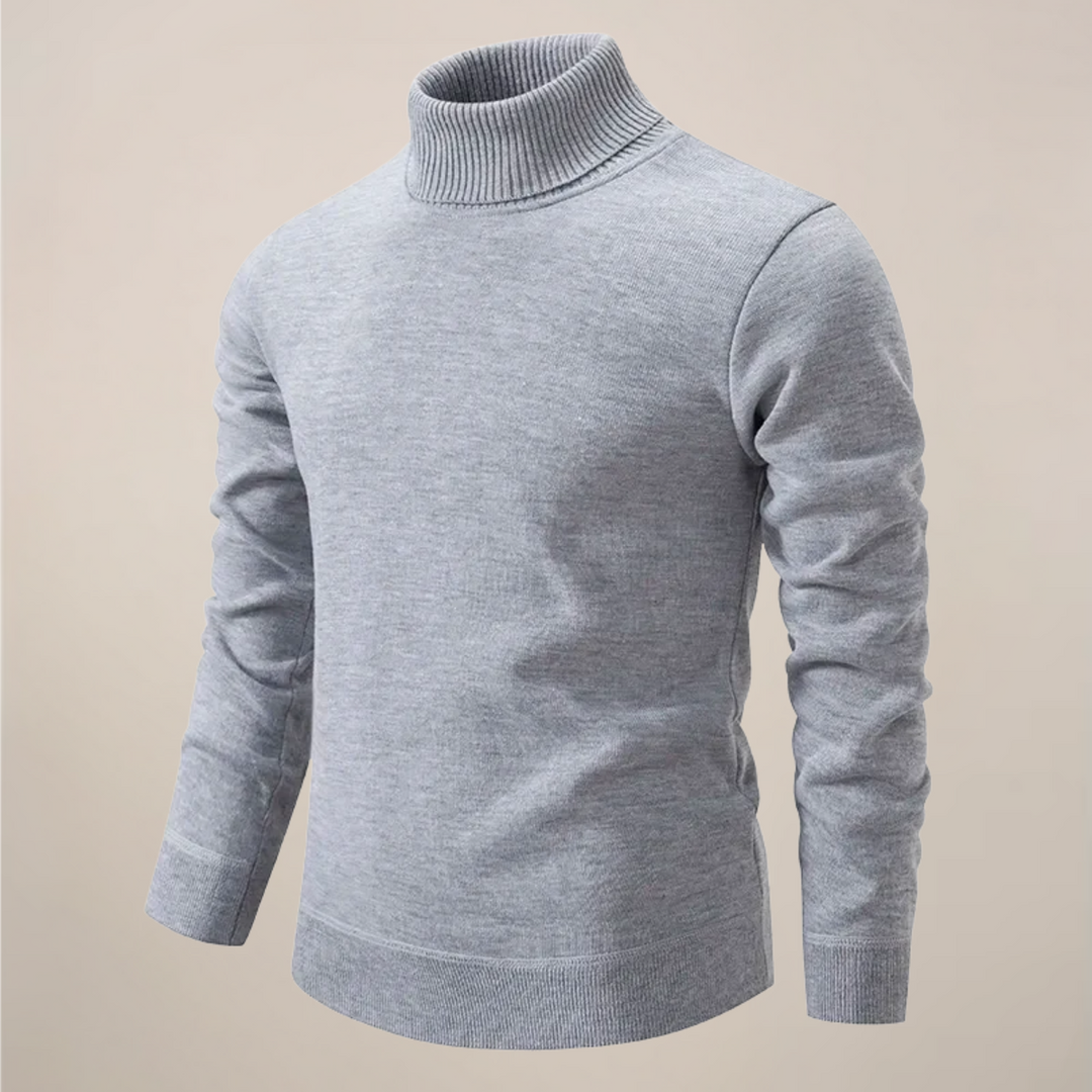 Rich textured men's turtleneck sweater, a classic knit for sophisticated smart casual or autumn/winter layering.