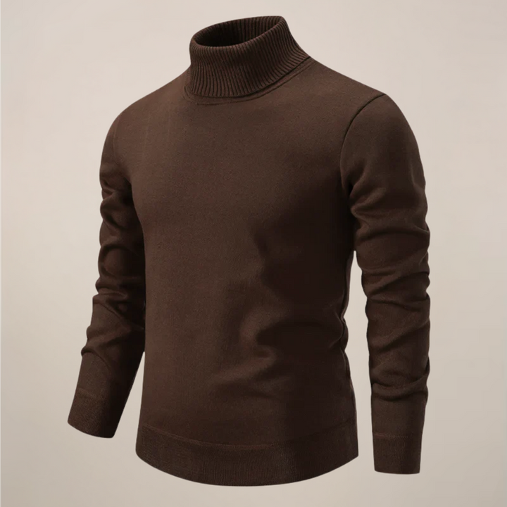 Essential men's turtleneck sweater, a versatile basic knit for timeless smart casual and winter fashion wardrobes.