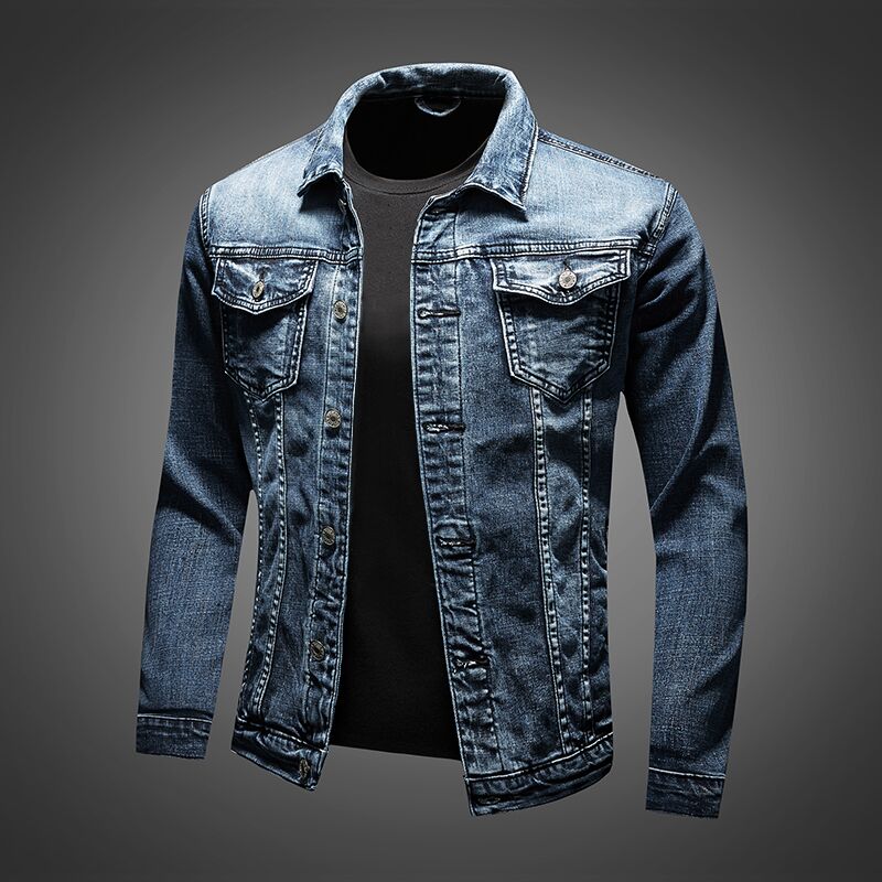 Men's classic blue denim jacket, perfect for timeless casual wear. Versatile outerwear for spring & fall fashion.
