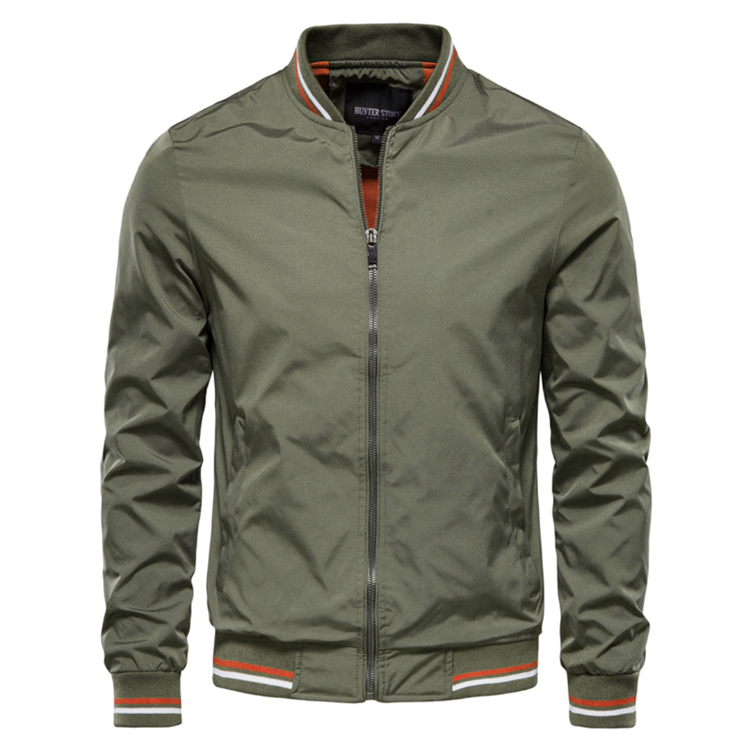 Layering perfection: men's classic bomber jacket with ribbed collar, cuffs & hem for adaptable style.