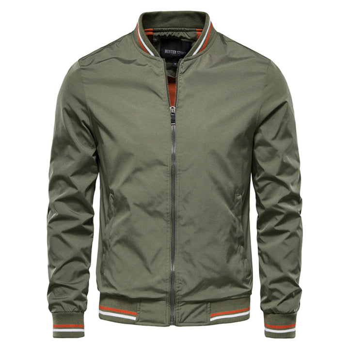 Layering perfection: men's classic bomber jacket with ribbed collar, cuffs & hem for adaptable style.