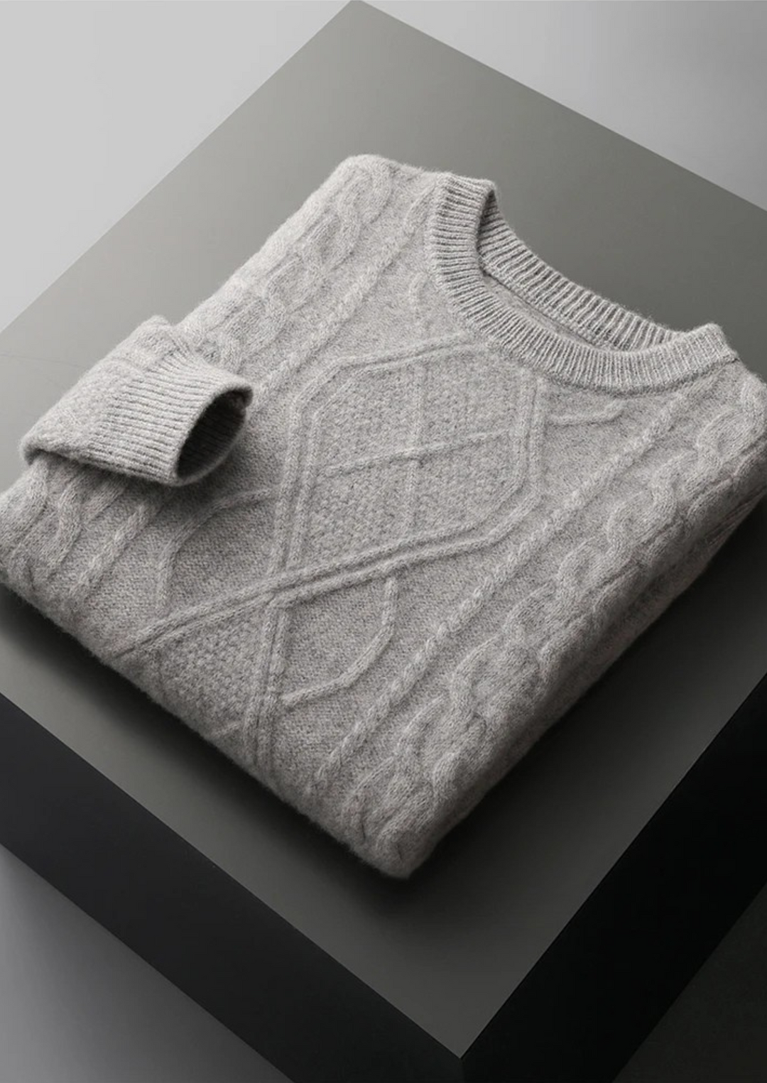 Everyday men's cable knit crew neck sweater, offering soft comfort and warmth for chilly winter days.