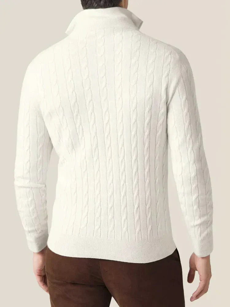 Layering essential: Men's warm cable-knit quarter-zip sweater for refined style.