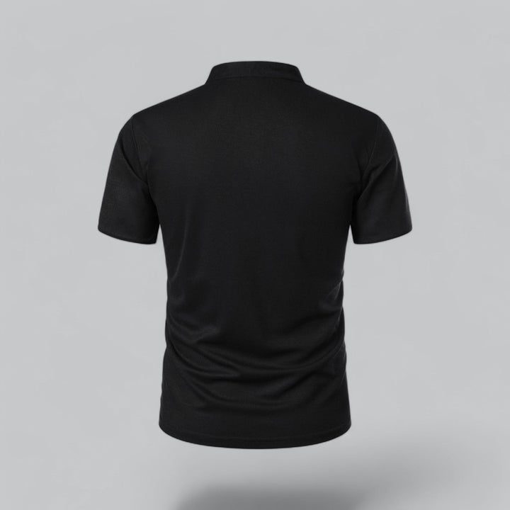 Men's tailored fit collarless polo for a sleek and casual autumn look.
