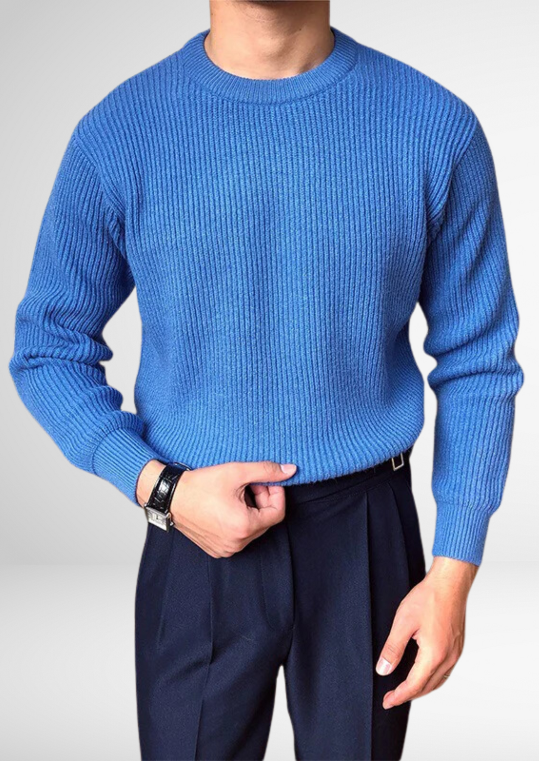 Stylish men's knitted crew neck sweater. Soft, all-season fabric, perfect for smart casual fashion and everyday wear.