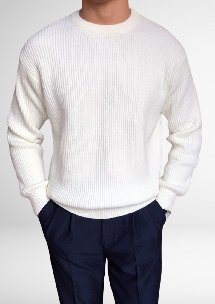 Classic men's crew neck knitted sweater in a solid color. Essential all-season top for versatile and stylish layering.