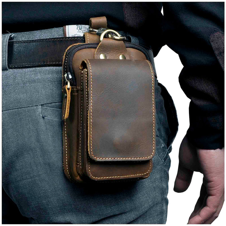 Men's classic dark brown waist bag for everyday essentials, stylish and practical fanny pack.