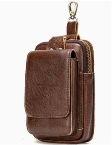 Compact dark brown men's travel pouch & waist bag, designed for secure and organized essentials.