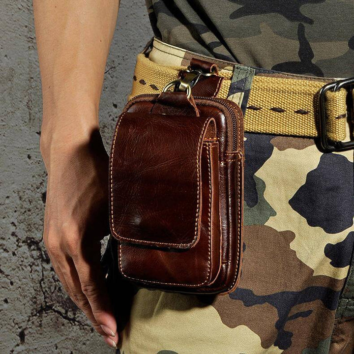 Sleek dark brown men's fanny pack, a versatile everyday carry bag and secure travel accessory.