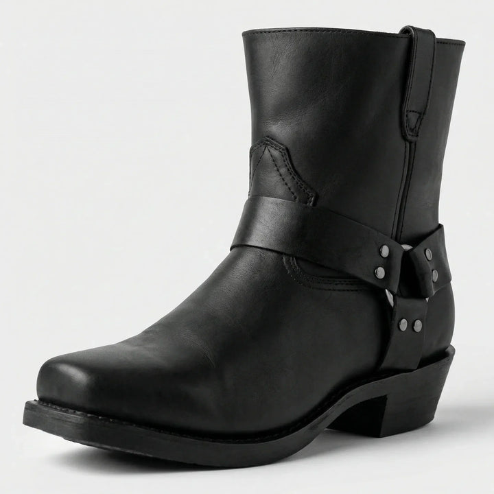 Everyday black men's cowboy boots. Comfortable slip-on western style with a durable block heel for lasting comfort.