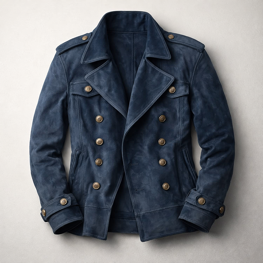 Stylish men's brown double-breasted jacket. Modern classic coat, perfect for everyday fashion.