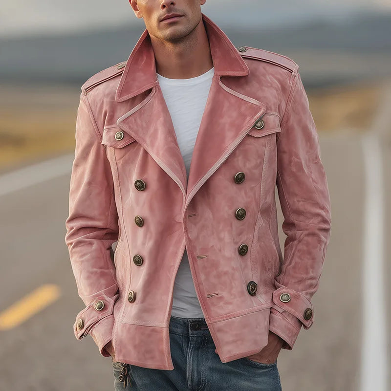Men's stylish double-breasted coat. Classic fit, available in brown, dark blue, army green, pink.