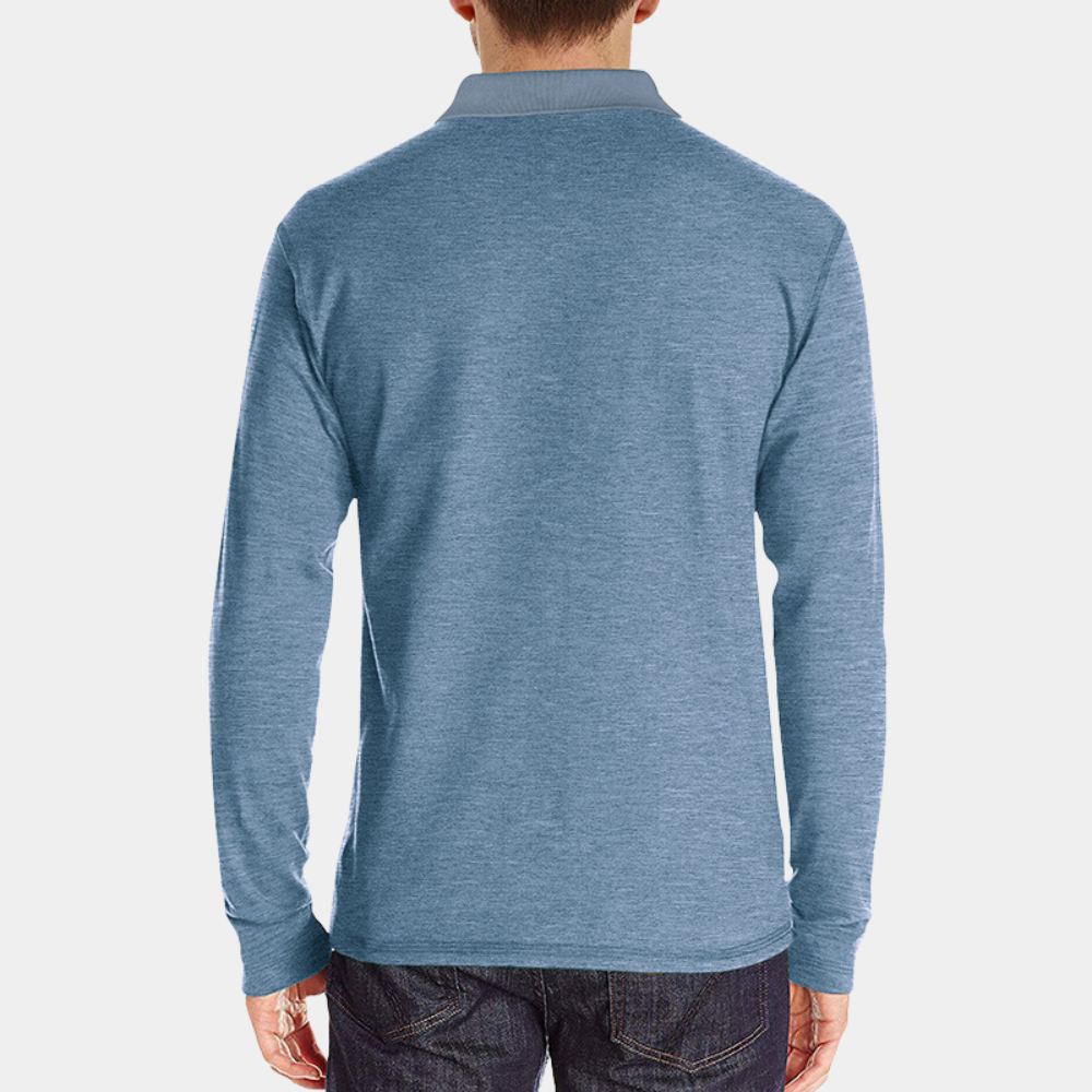 Comfortable men's long sleeve button polo shirt with chest pocket, versatile for any casual occasion.