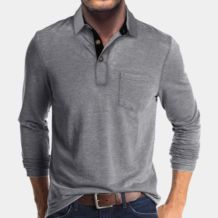 Classic fit men's long sleeve polo shirt, comfortable and stylish with a practical chest pocket.