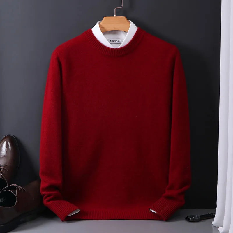 Men's classic grey crewneck knit sweater, perfect for everyday comfort & versatile autumn/winter layering.