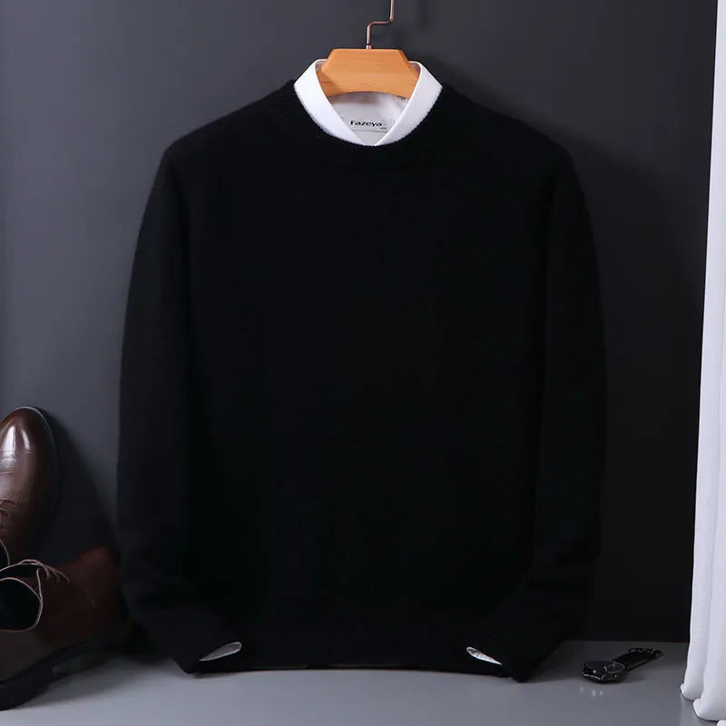 Ribbed cuffs & hem detail on a relaxed fit men's crewneck knit sweater, ideal for casual everyday style.
