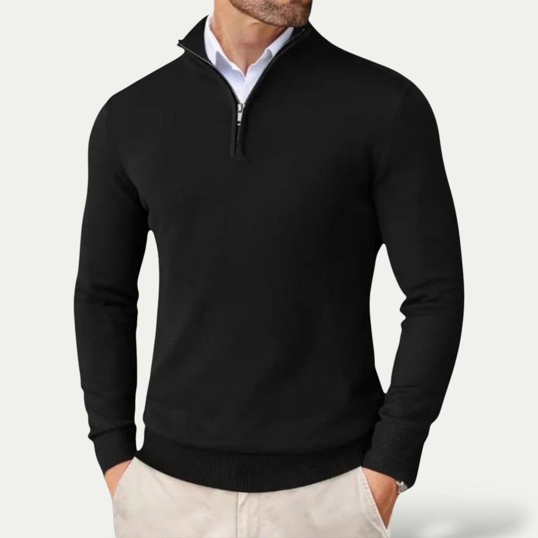 Men's classic half-zip pullover, long-sleeve sweater for smart casual and everyday layering.