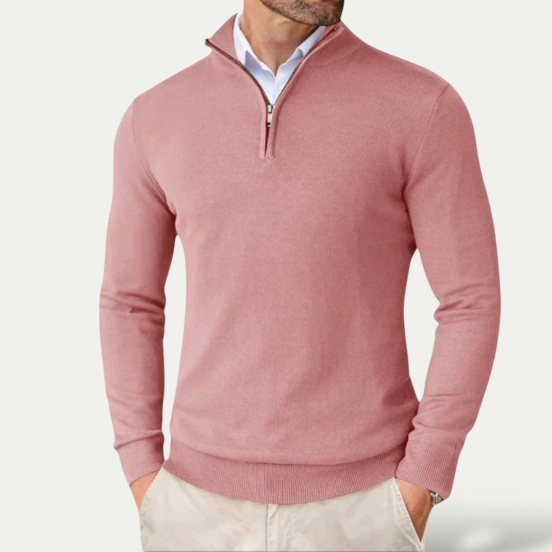Versatile men's half-zip pullover, long sleeve, ideal for smart casual and everyday wear, year-round.