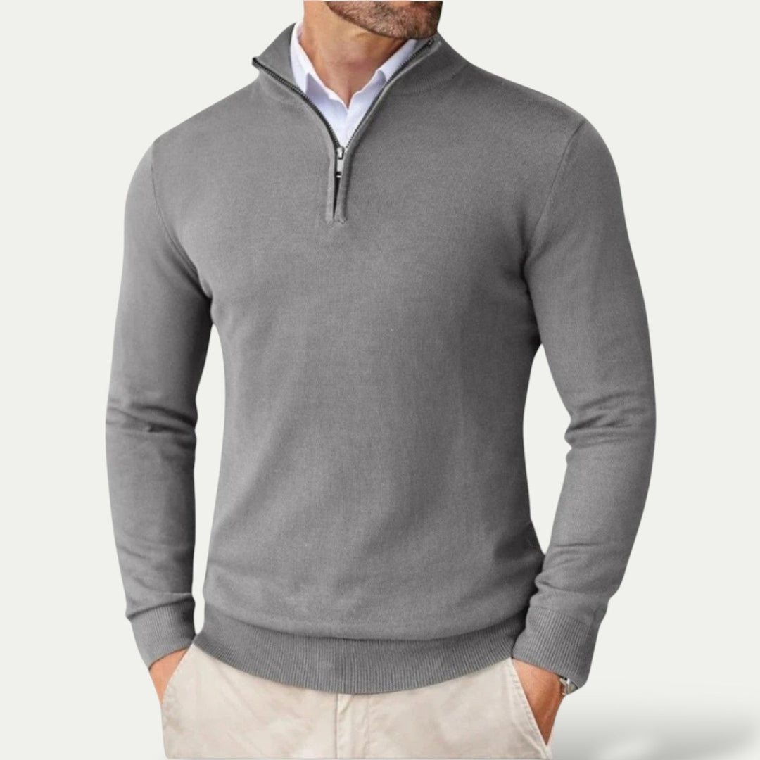 Adaptable men's half-zip pullover, comfortable long-sleeve sweater for casual year-round wear.
