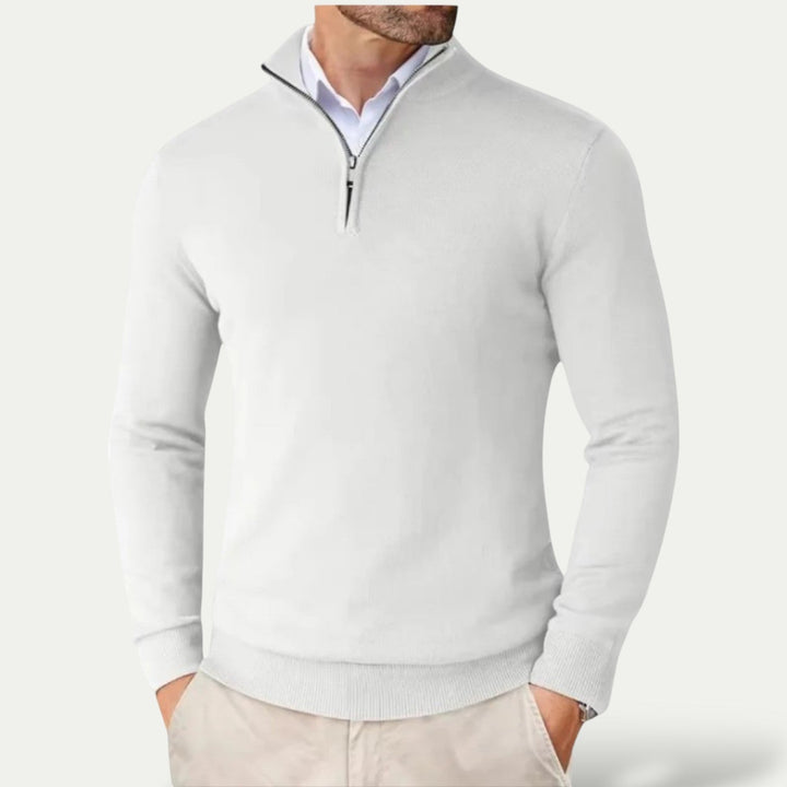 Men's smart casual half-zip long-sleeve pullover, essential for versatile layering and modern style.