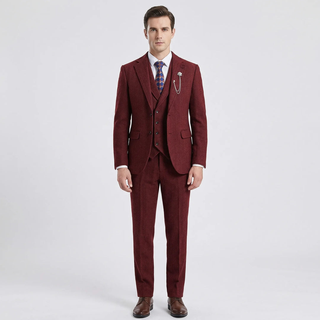 Gentleman's Herringbone Business Suit; a timeless 3-piece design for elegant professional attire.