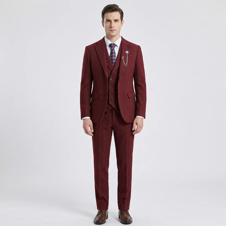 Gentleman's Herringbone Business Suit; a timeless 3-piece design for elegant professional attire.