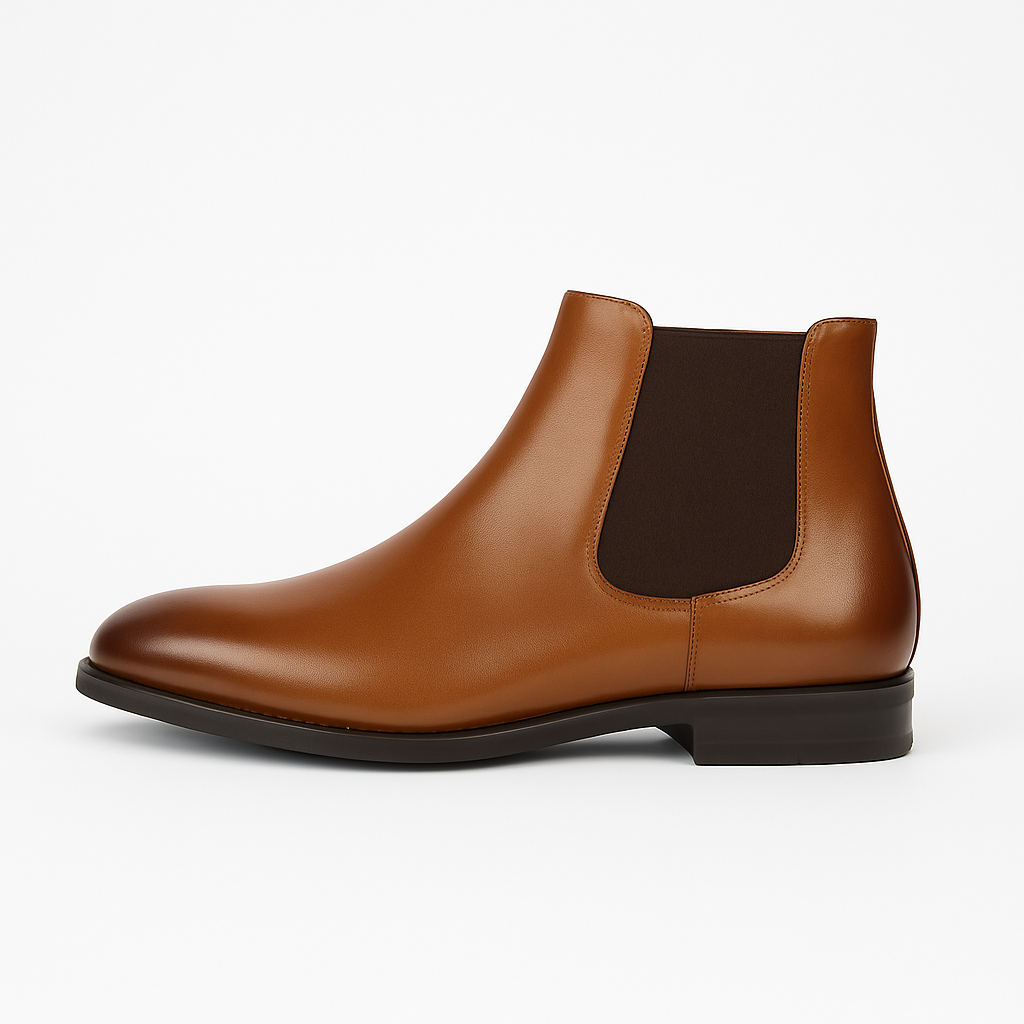 Stylish black men's slip-on Chelsea boots with high ankle design, ideal for both casual & formal outfits.