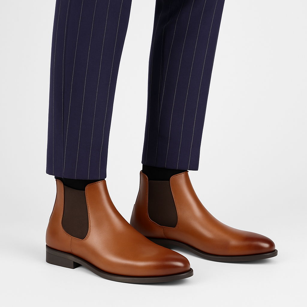 Versatile men's leather high ankle Chelsea boots, great for adding a touch of classic style to any look.