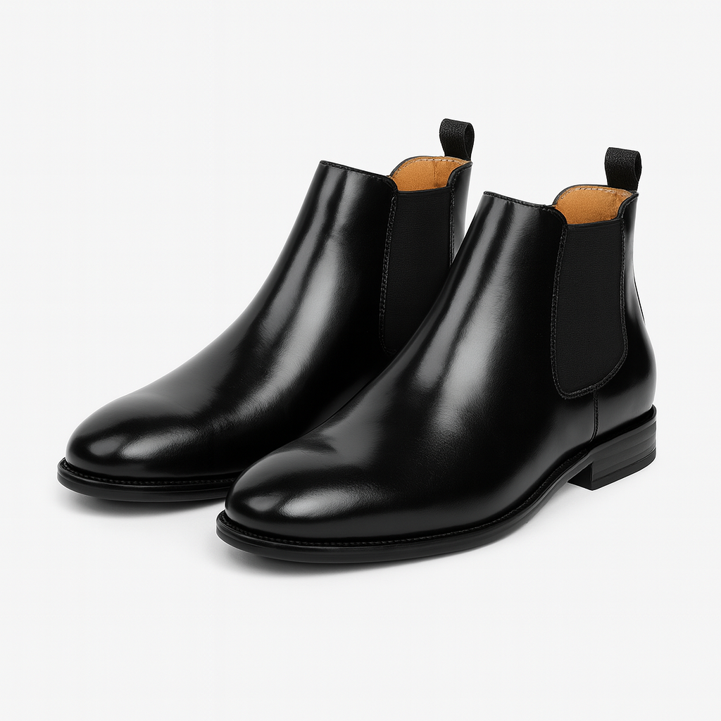 Classic men's high ankle Chelsea boots, available in brown & black, offering comfort & versatile style.