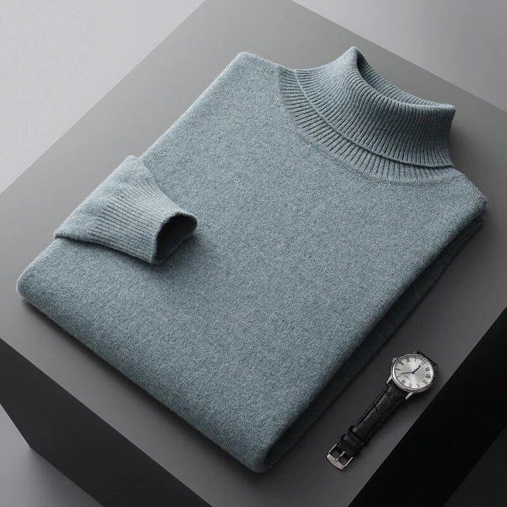 Men's classic knit turtleneck sweater in a slim fit, perfect for stylish winter layering & business casual looks.