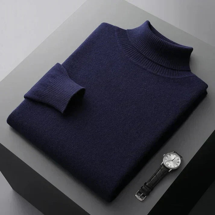 High-quality men's classic knit turtleneck sweater, a comfortable and stylish pullover for winter fashion.