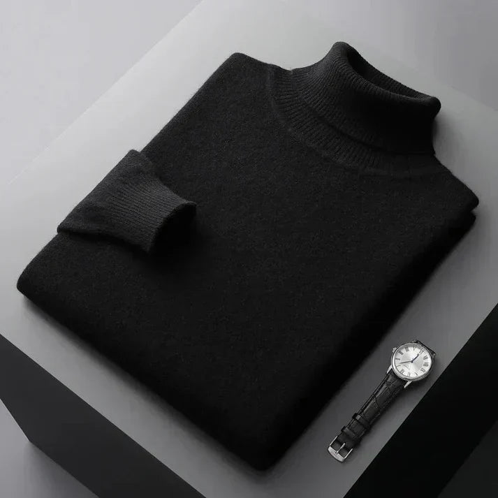 Essential men's slim fit turtleneck sweater, a comfortable knitwear piece for versatile business casual or casual layering.