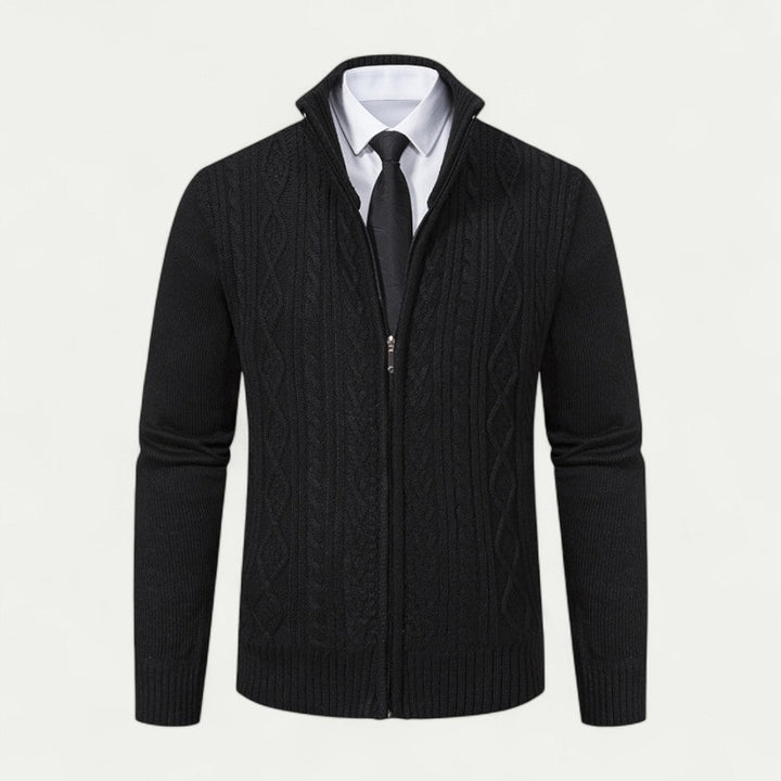 Versatile men's zip cardigan for smart casual and everyday wear. Knitted sweater, great for stylish layering.
