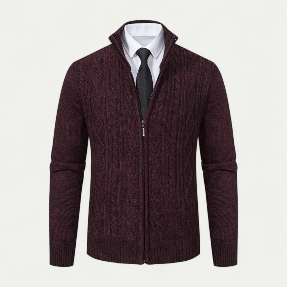 Stylish men's knitted zip cardigan. Classic men's fashion layer, ideal for smart casual or everyday versatile wear.