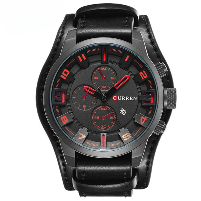 Versatile men's classic leather watch, chronograph function for business or casual.