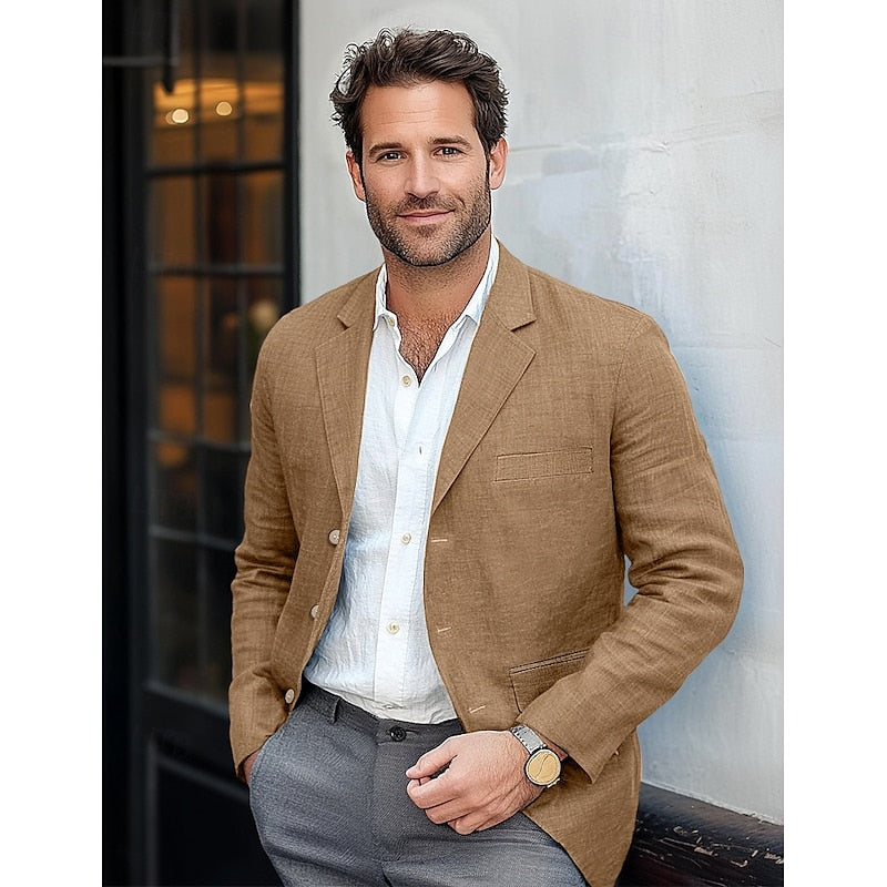 Lightweight men's classic blazer, comfortable all-season smart casual jacket for versatile elegant men's fashion.
