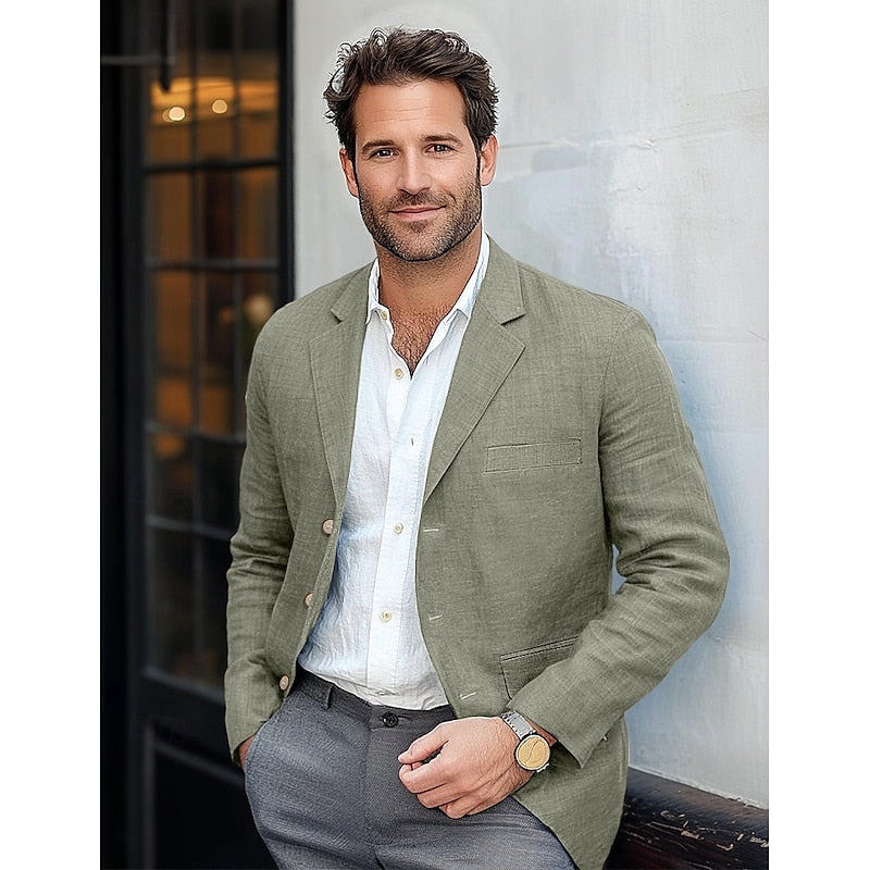 Elegant men's classic blazer for smart casual events or business attire. A versatile, all-season lightweight jacket.