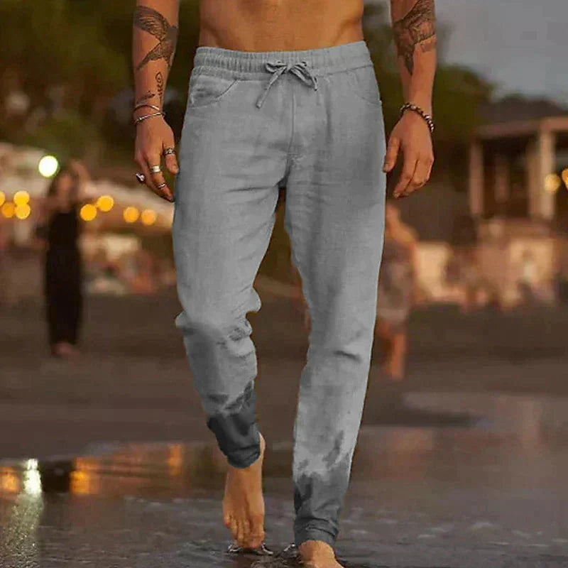 Lightweight men's breathable linen trousers. Cool comfort and versatile casual style for summer.