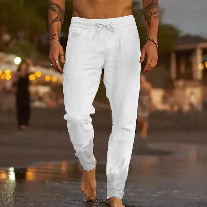 Timeless men's classic linen pants. Combining comfort, style, and breathability for versatile summer wear.