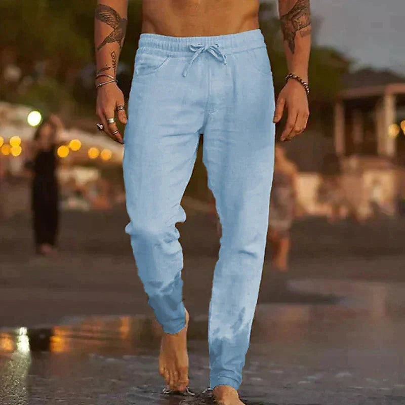 Men's casual linen pants. Breathable and comfortable for summer, featuring a classic, versatile relaxed fit.