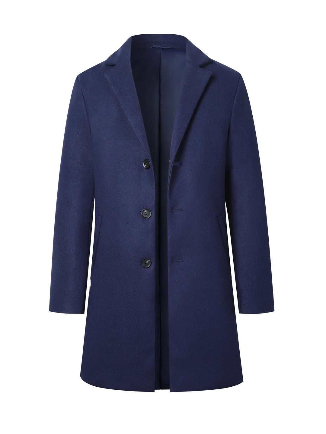 Men's classic long overcoat with elegant notch lapel, perfect for stylish winter outerwear.