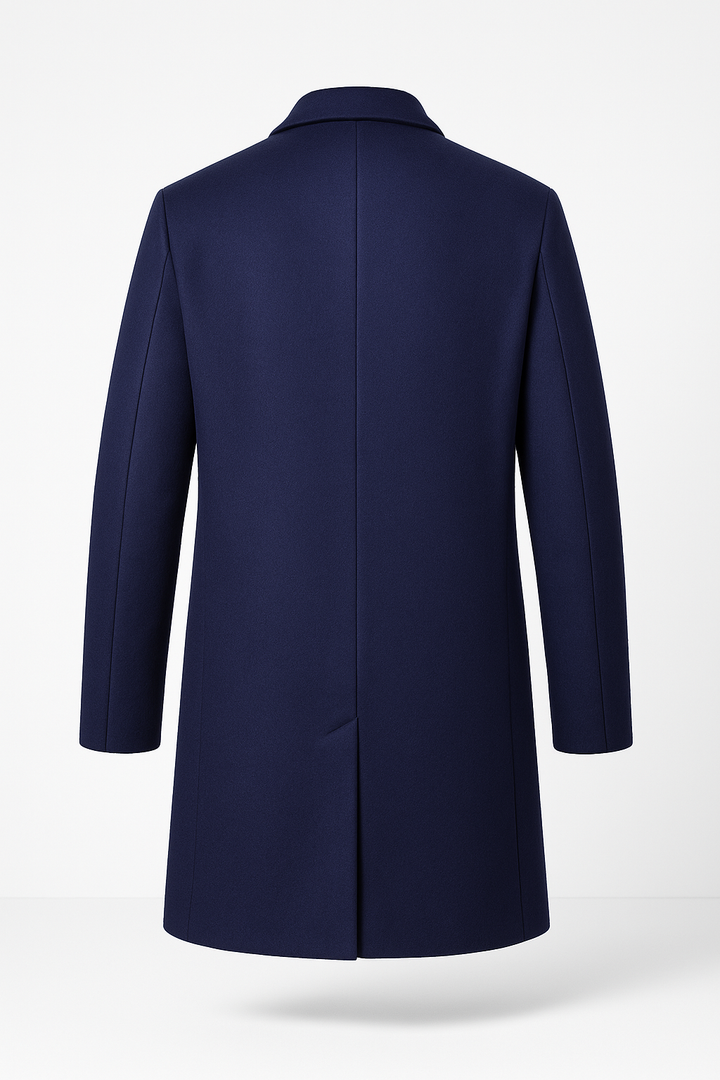 Elegant men's trench coat, classic long overcoat for formal or business casual winter outfits.