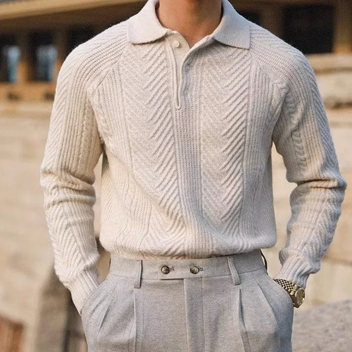 Stylish men's long sleeve polo shirt, a versatile top for autumn fashion, smart casual events, and fall style.