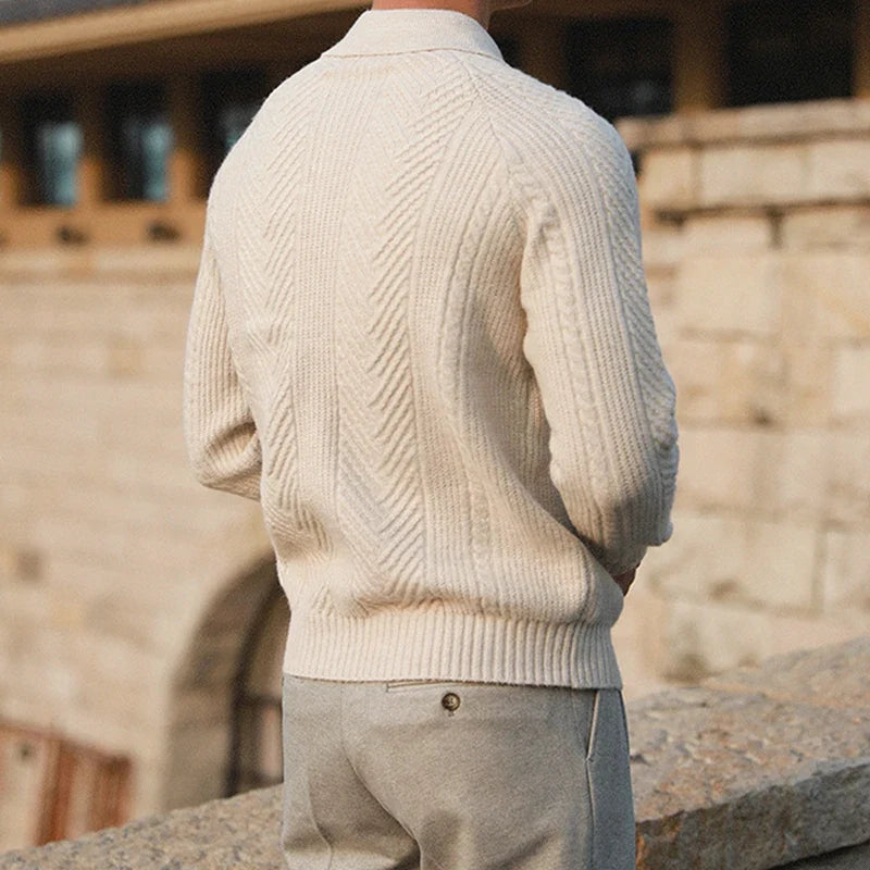 Elegant long sleeve polo for men, a refined menswear top offering classic style and comfort for autumn fashion.
