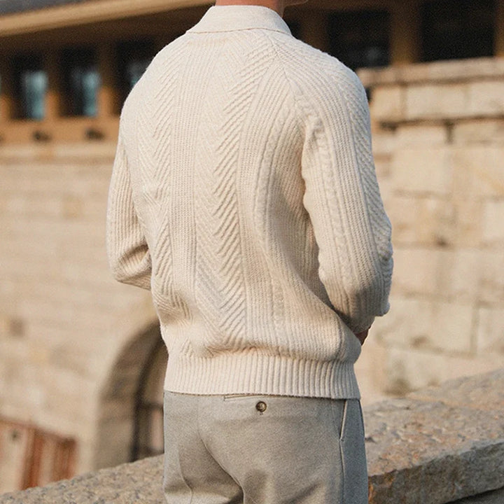 Elegant long sleeve polo for men, a refined menswear top offering classic style and comfort for autumn fashion.