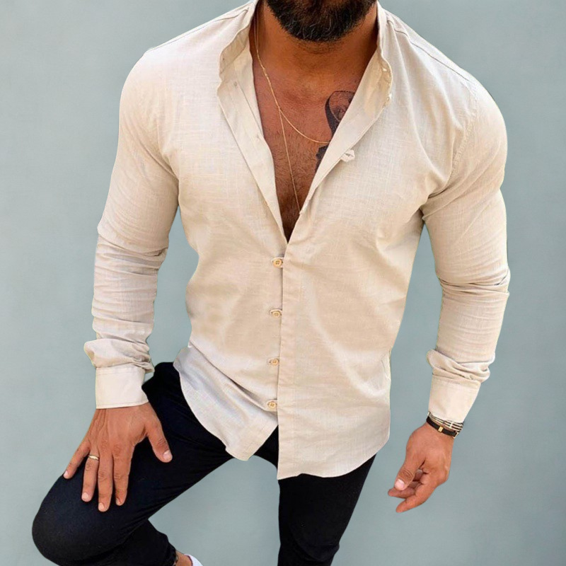 White men's long sleeve polo shirt, relaxed fit, perfect for versatile spring & summer casual wear.