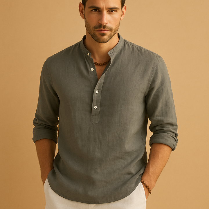 Comfortable men's long sleeve collared shirt, a staple for men's fashion and versatile wardrobe. Timeless.