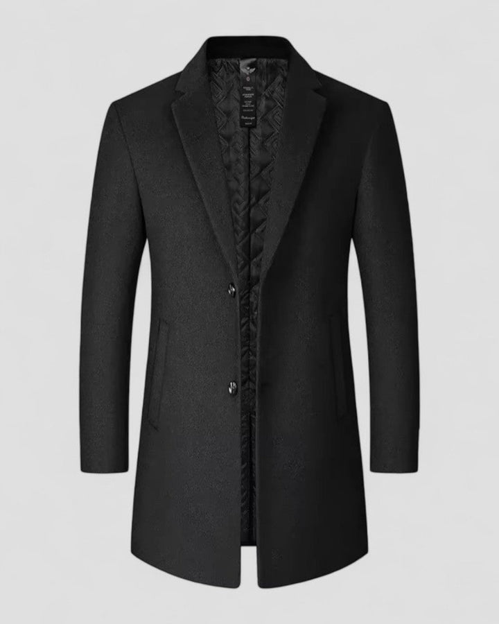 Men's classic long trench coat, a stylish winter overcoat for formal events or elegant smart casual wear.