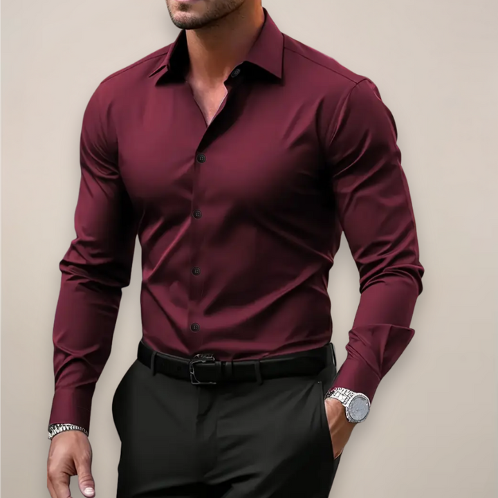 Versatile men's long sleeve shirt with notched collar, ideal for everyday wear and stylish outfits.