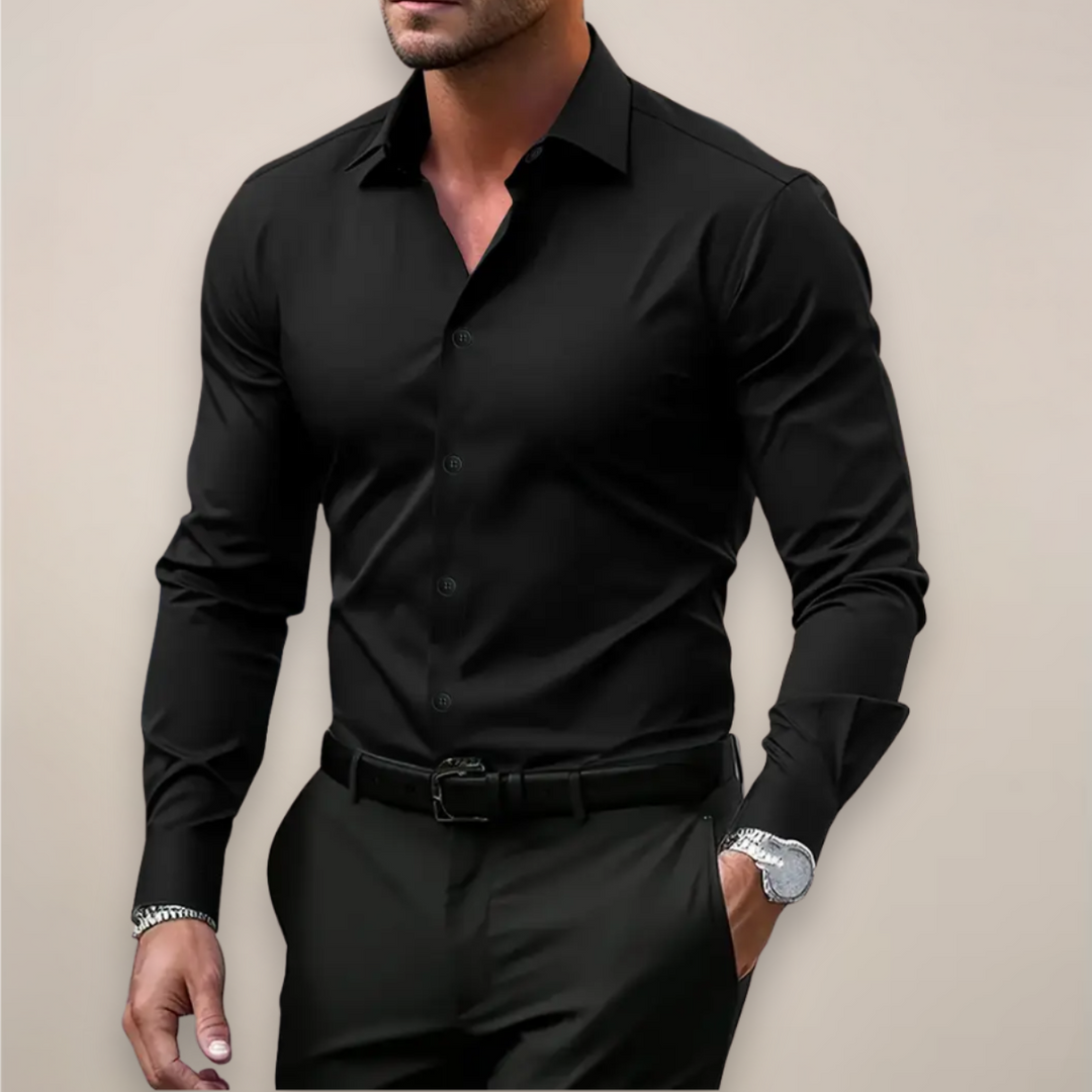 Men's long sleeve shirt with elegant notched collar, a versatile top for business casual and everyday style.